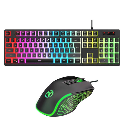 Rynx | HXSJ L200+X100 Wired RGB Backlight Keyboard and Mouse Set 104 Pudding Keycaps + 3600DPI Mouse (Black)