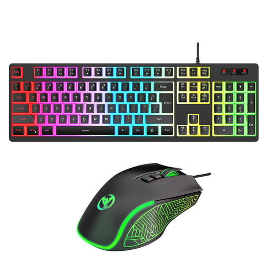 Rynx | HXSJ L200+X100 Wired RGB Backlight Keyboard and Mouse Set 104 Pudding Keycaps + 3600DPI Mouse (Black)
