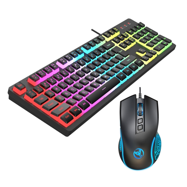 Rynx | HXSJ L200+X100 Wired RGB Backlight Keyboard and Mouse Set 104 Pudding Keycaps + 3600DPI Mouse (Black)