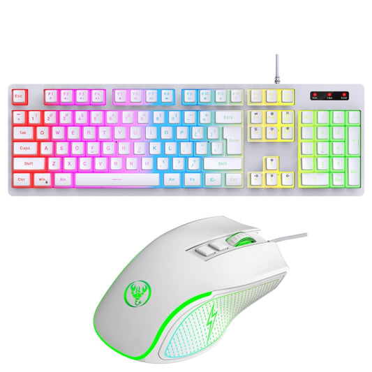 Rynx | HXSJ L200+X100 Wired RGB Backlit Keyboard and Mouse Set 104 Pudding Keycaps + 3600DPI Mouse (White)