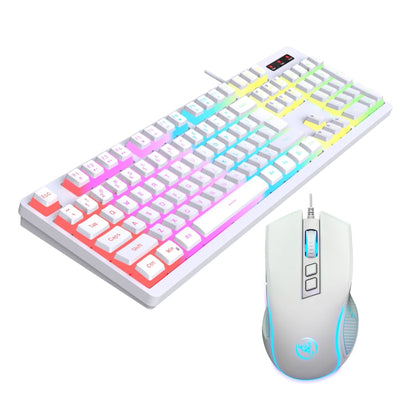 Rynx | HXSJ L200+X100 Wired RGB Backlit Keyboard and Mouse Set 104 Pudding Keycaps + 3600DPI Mouse (White)
