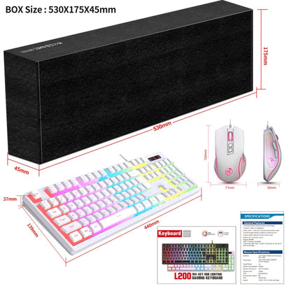 Rynx | HXSJ L200+X100 Wired RGB Backlit Keyboard and Mouse Set 104 Pudding Keycaps + 3600DPI Mouse (White)