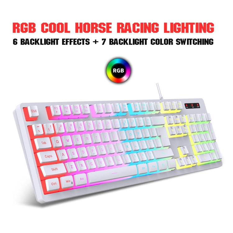 Rynx | HXSJ L200+X100 Wired RGB Backlit Keyboard and Mouse Set 104 Pudding Keycaps + 3600DPI Mouse (White)