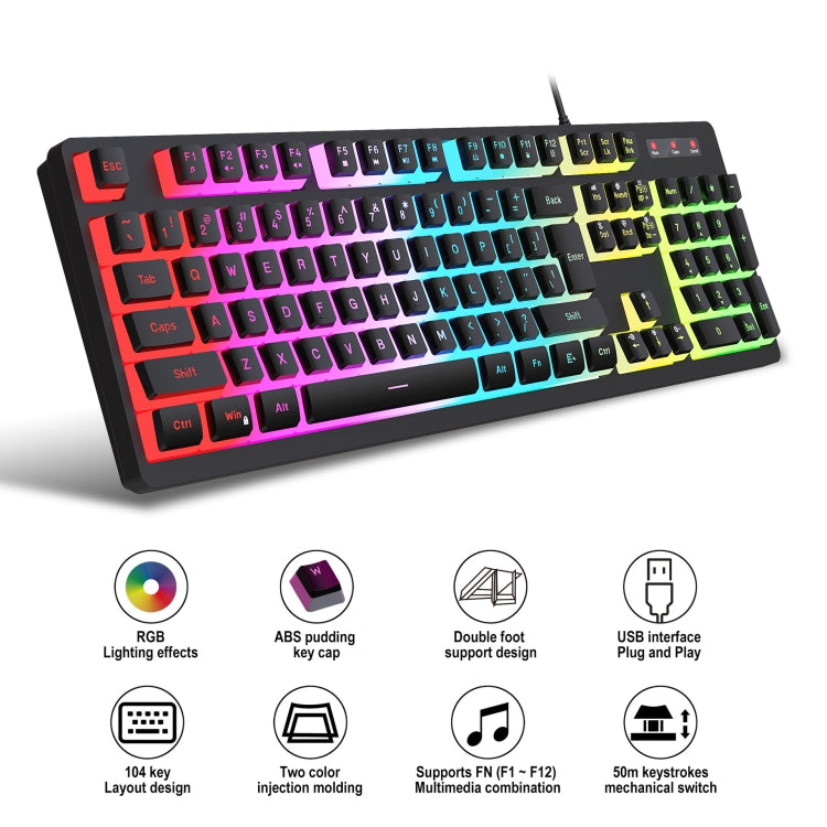 Rynx | HXSJ L200+X100 Wired RGB Backlit Keyboard and Mouse Set 104 Pudding Keycaps + 3600DPI Mouse (White)