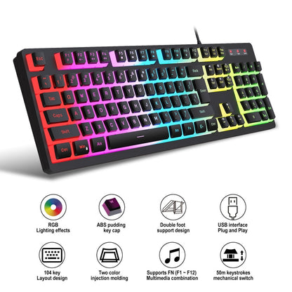 Rynx | HXSJ L200+X100 Wired RGB Backlit Keyboard and Mouse Set 104 Pudding Keycaps + 3600DPI Mouse (White)
