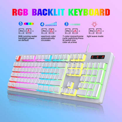 Rynx | HXSJ L200+X100 Wired RGB Backlit Keyboard and Mouse Set 104 Pudding Keycaps + 3600DPI Mouse (White)