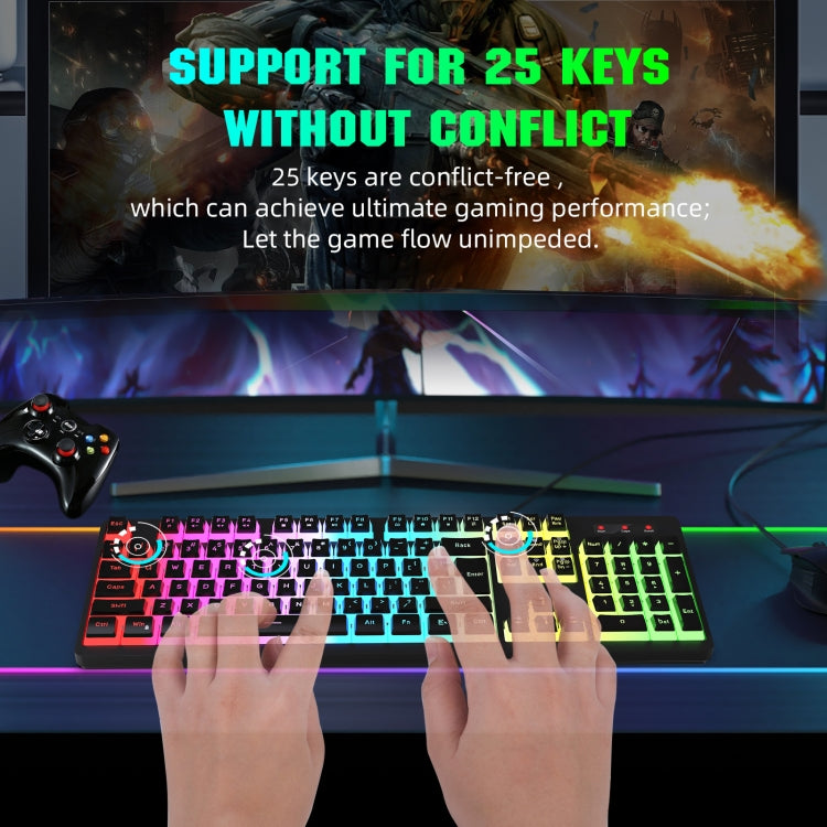 Rynx | HXSJ L200+X100 Wired RGB Backlight Keyboard and Mouse Set 104 Pudding Keycaps + 3600DPI Mouse (Black)
