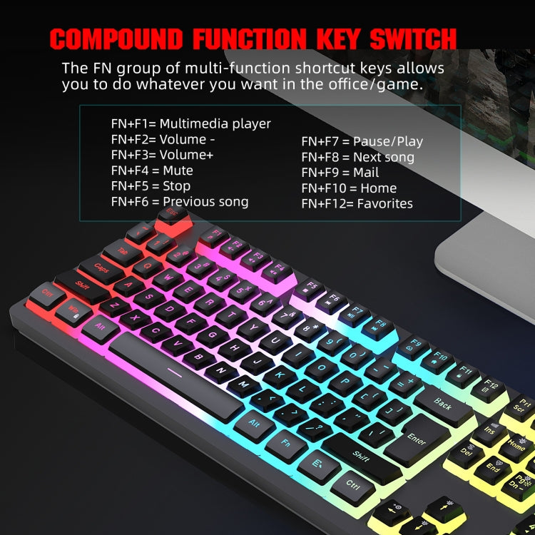 Rynx | HXSJ L200+X100 Wired RGB Backlight Keyboard and Mouse Set 104 Pudding Keycaps + 3600DPI Mouse (Black)