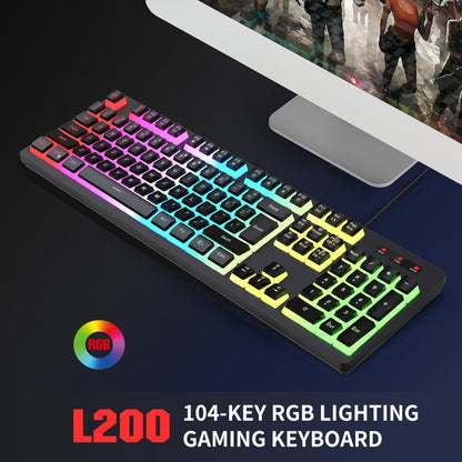 Rynx | HXSJ L200+X100 Wired RGB Backlight Keyboard and Mouse Set 104 Pudding Keycaps + 3600DPI Mouse (Black)