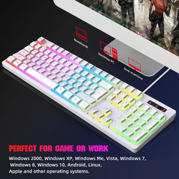 Rynx | HXSJ L200+X100 Wired RGB Backlight Keyboard and Mouse Set 104 Pudding Keycaps + 3600DPI Mouse (Black)