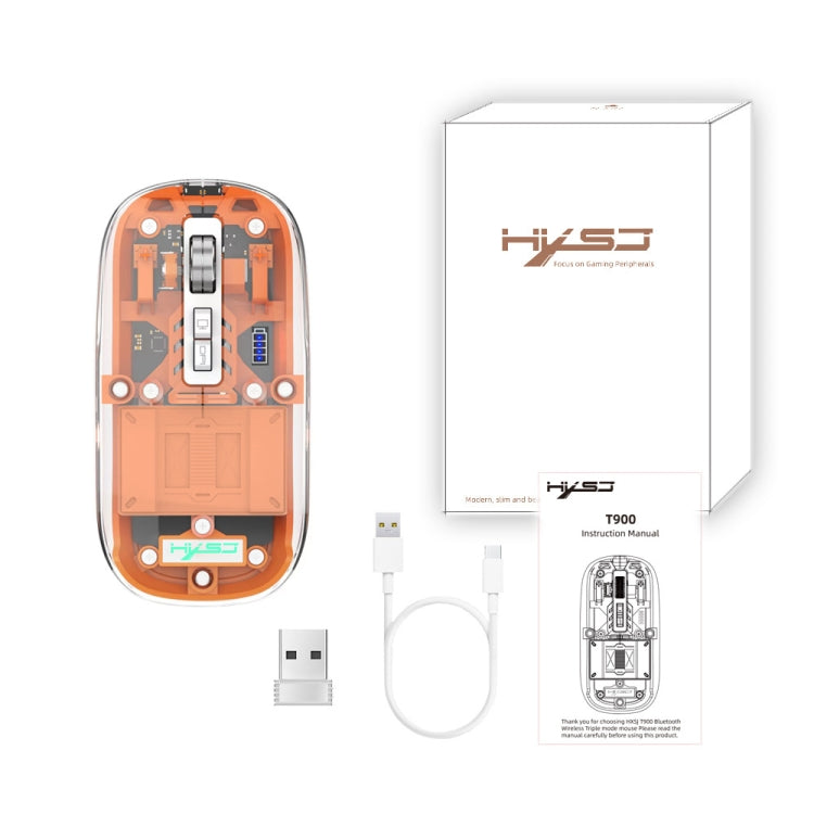Rynx | HXSJ T900 Transparent Magnet Three-Mode Wireless Gaming Mouse (Orange)