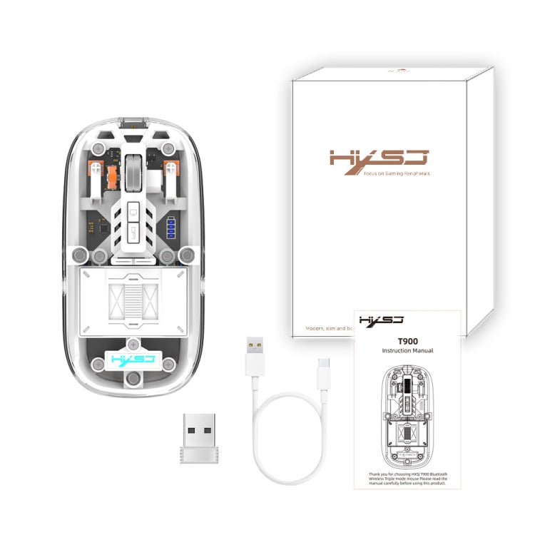 Rynx | HXSJ T900 Transparent Magnet Three-Mode Wireless Gaming Mouse (White)