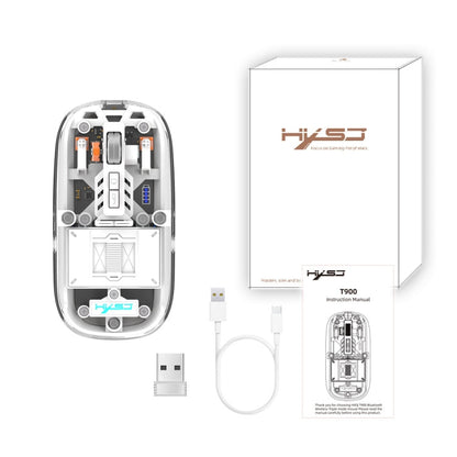 Rynx | HXSJ T900 Transparent Magnet Three-Mode Wireless Gaming Mouse (White)