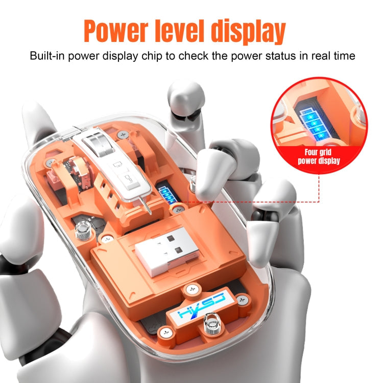 Rynx | HXSJ T900 Transparent Magnet Three-Mode Wireless Gaming Mouse (Orange)