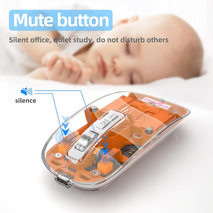 Rynx | HXSJ T900 Transparent Magnet Three-Mode Wireless Gaming Mouse (Orange)