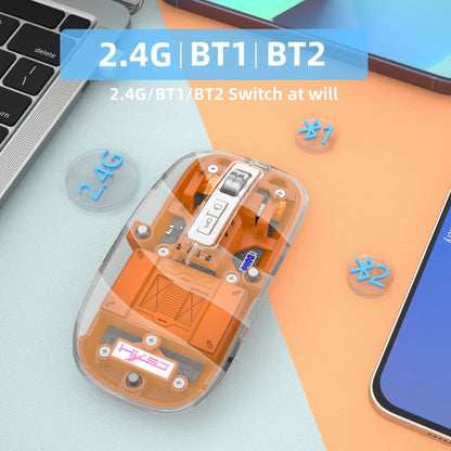 Rynx | HXSJ T900 Transparent Magnet Three-Mode Wireless Gaming Mouse (Orange)