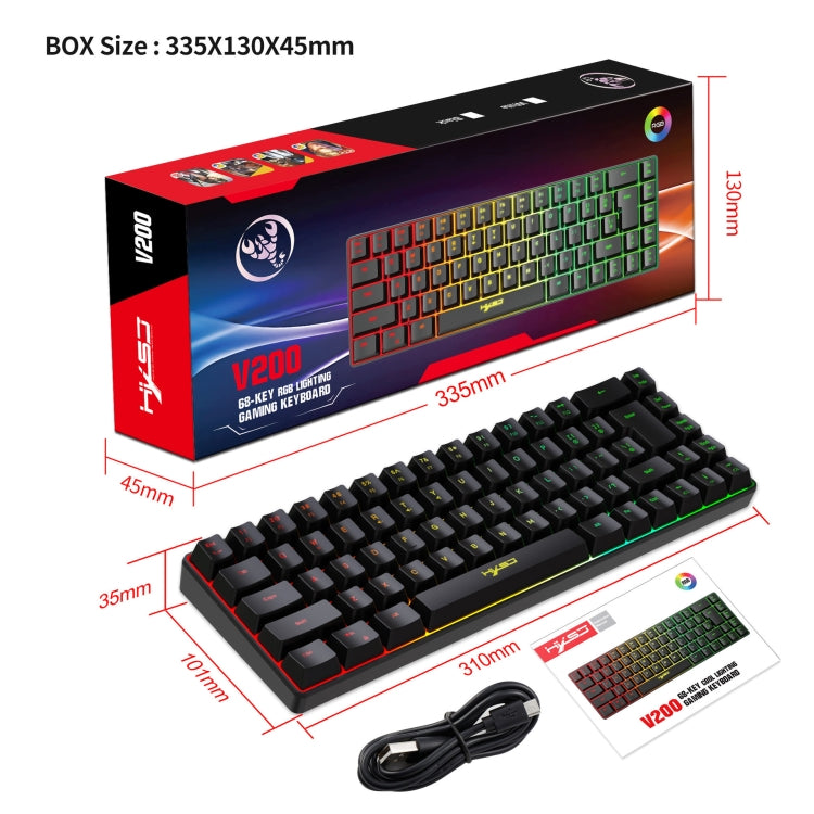 Rynx | HXSJ V200 Wired RGB Backlit Mechanical Keyboard 68 Keys Caps, Cable Length: 1.7m (Black)