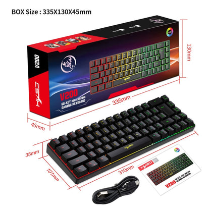 Rynx | HXSJ V200 Wired RGB Backlit Mechanical Keyboard 68 Keys Caps, Cable Length: 1.7m (Black)