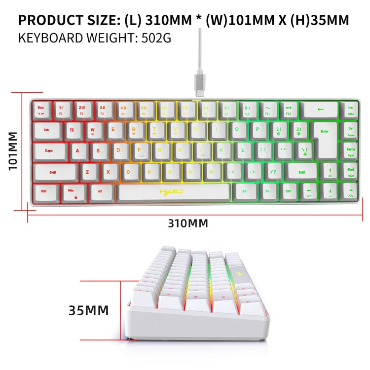 Rynx | HXSJ V200 Wired RGB Backlit Mechanical Keyboard 68 Keys Caps, Cable Length: 1.7m (White)
