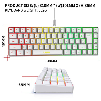 Rynx | HXSJ V200 Wired RGB Backlit Mechanical Keyboard 68 Keys Caps, Cable Length: 1.7m (White)