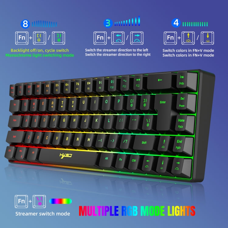 Rynx | HXSJ V200 Wired RGB Backlit Mechanical Keyboard 68 Keys Caps, Cable Length: 1.7m (Black)