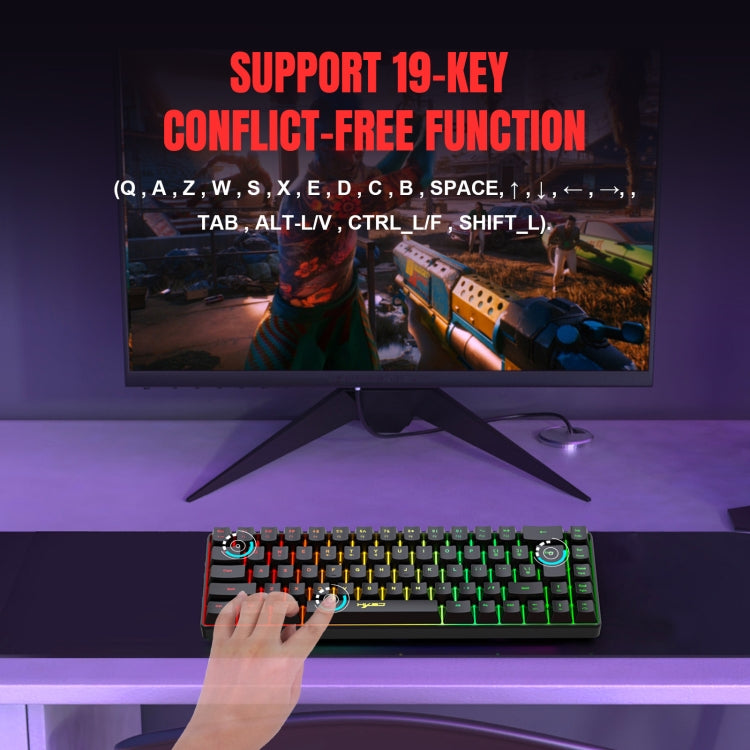 Rynx | HXSJ V200 Wired RGB Backlit Mechanical Keyboard 68 Keys Caps, Cable Length: 1.7m (Black)