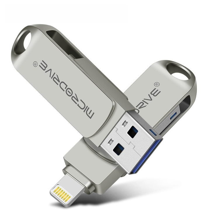 Rynx | MicroDrive 2 In 1  8 Pin + USB 2.0 Portable Metal USB Flash Drive, Capacity: 128GB (Silver)