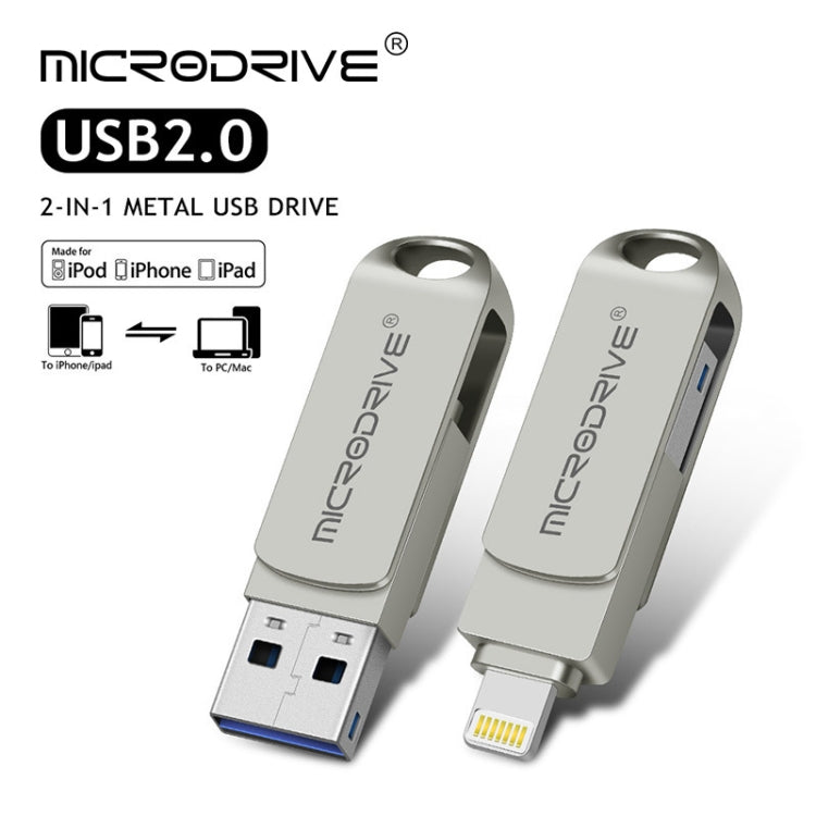 Rynx | MicroDrive 2 In 1  8 Pin + USB 2.0 Portable Metal USB Flash Drive, Capacity: 128GB (Silver)