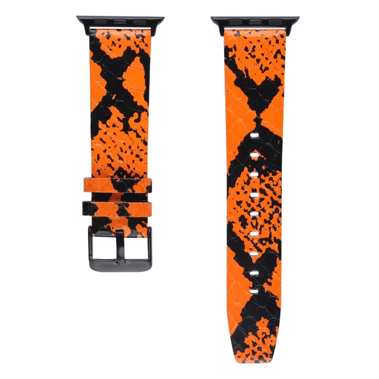 Rynx | For Apple Watch Series 7 45mm / 6 & SE & 5 & 4 44mm / 3 & 2 & 1 42mm Snake Skin Texture Top-Grain Leather Strap (Orange)