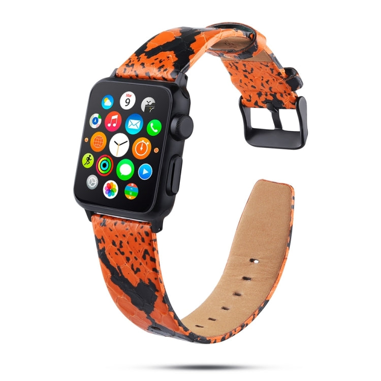 Rynx | For Apple Watch Series 7 45mm / 6 & SE & 5 & 4 44mm / 3 & 2 & 1 42mm Snake Skin Texture Top-Grain Leather Strap (Orange)