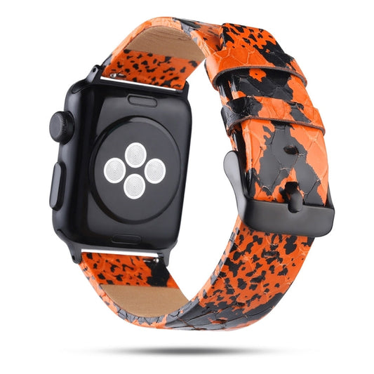 Rynx | For Apple Watch Series 7 45mm / 6 & SE & 5 & 4 44mm / 3 & 2 & 1 42mm Snake Skin Texture Top-Grain Leather Strap (Orange)