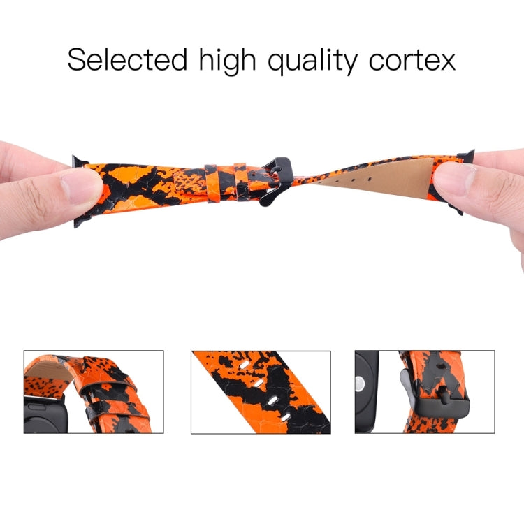 Rynx | For Apple Watch Series 7 45mm / 6 & SE & 5 & 4 44mm / 3 & 2 & 1 42mm Snake Skin Texture Top-Grain Leather Strap (Orange)