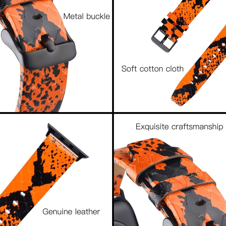 Rynx | For Apple Watch Series 7 45mm / 6 & SE & 5 & 4 44mm / 3 & 2 & 1 42mm Snake Skin Texture Top-Grain Leather Strap (Orange)