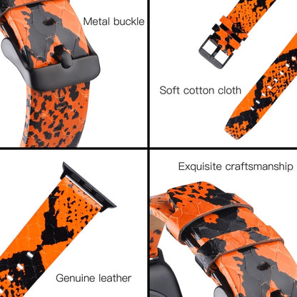 Rynx | For Apple Watch Series 7 45mm / 6 & SE & 5 & 4 44mm / 3 & 2 & 1 42mm Snake Skin Texture Top-Grain Leather Strap (Orange)