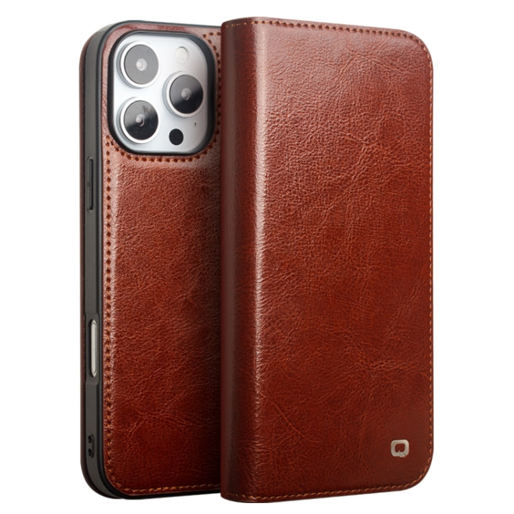 RYNX | For iPhone 16 Pro Max QIALINO Classic Genuine Leather Phone Case(Brown)