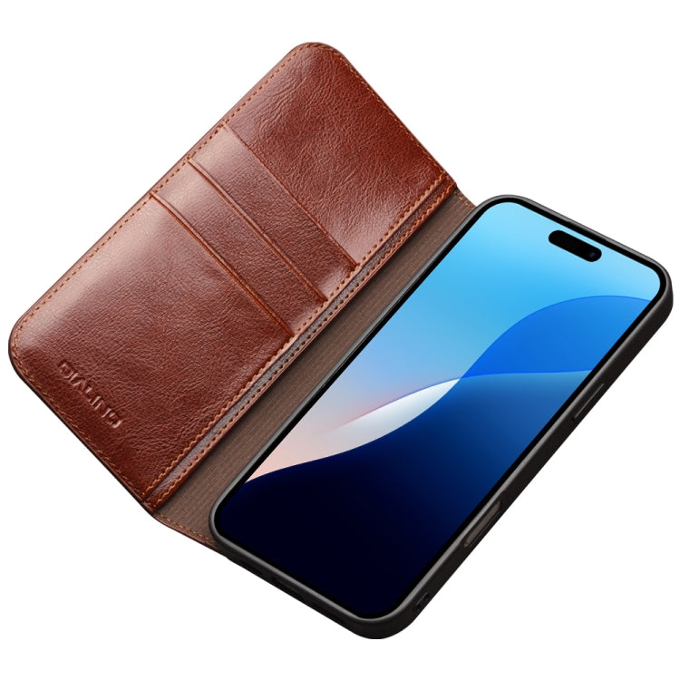 RYNX | For iPhone 16 Pro Max QIALINO Classic Genuine Leather Phone Case(Brown)