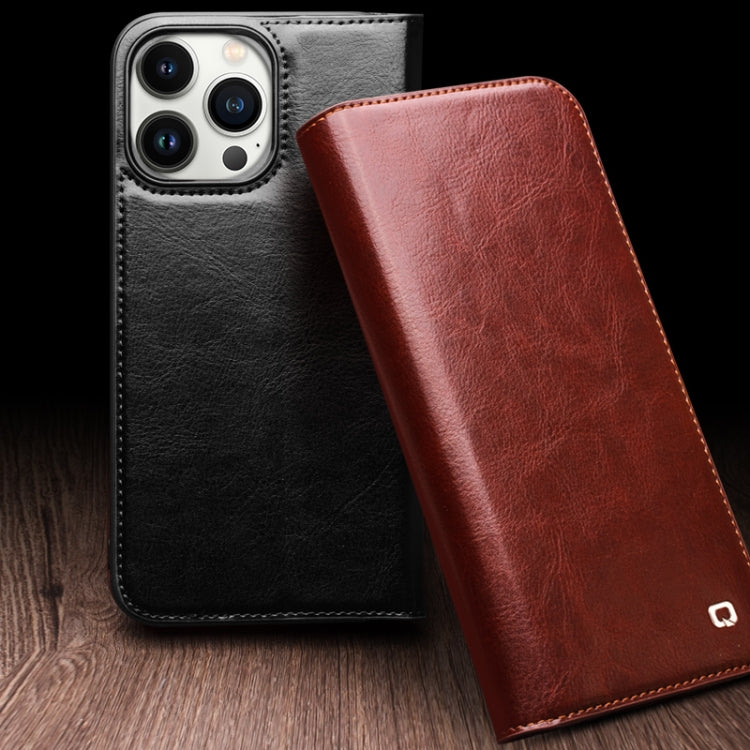 RYNX | For iPhone 16 Pro Max QIALINO Classic Genuine Leather Phone Case(Brown)