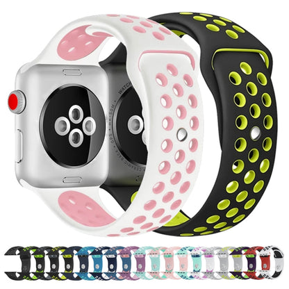 Rynx | For Apple Watch Ultra 49 mm & Watch Ultra 2 49 mm / Series 9 & 8 & 7 45 mm / SE 3 & SE 2 & 6 & SE & 5 & 4 44 mm / 3 & 2 & 1 42 mm Sport Silicone Watch Strap Standard Edition (Black Rose Red)