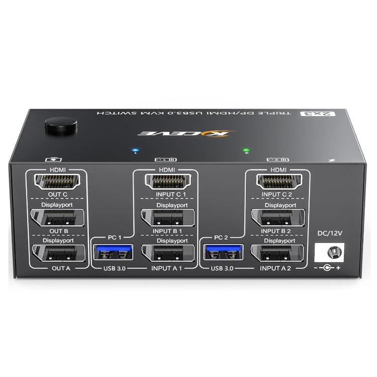 Rynx | KC-KVM203DH 8K 30Hz USB3.0 DP+DP+HDMI Triple Monitors KVM Switch, UK Plug