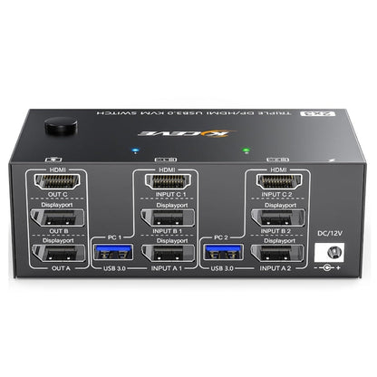 Rynx | KC-KVM203DH 8K 30Hz USB3.0 DP+DP+HDMI Triple Monitors KVM Switch, UK Plug