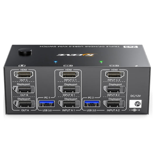 Rynx | KC-KVM203DH 8K 30Hz USB3.0 DP+DP+HDMI Triple Monitors KVM Switch, UK Plug