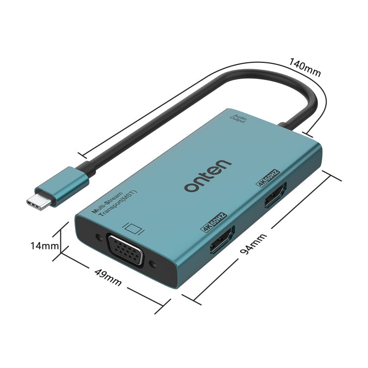 Rynx | Onten M206 4K 60Hz 4 in 1 Type-C to Dual HDMI + VGA + 3.5 mm Video Converter Adapter