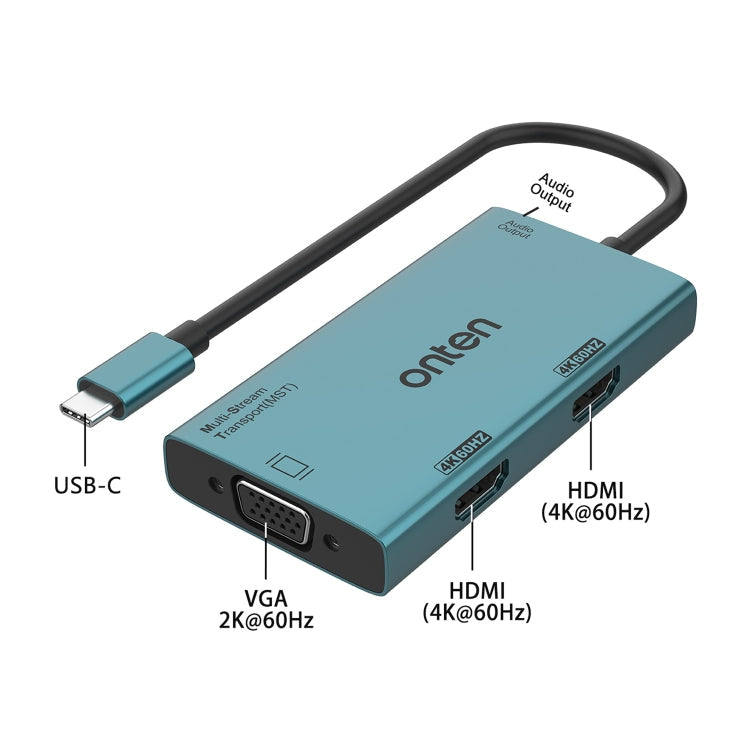 Rynx | Onten M206 4K 60Hz 4 in 1 Type-C to Dual HDMI + VGA + 3.5 mm Video Converter Adapter