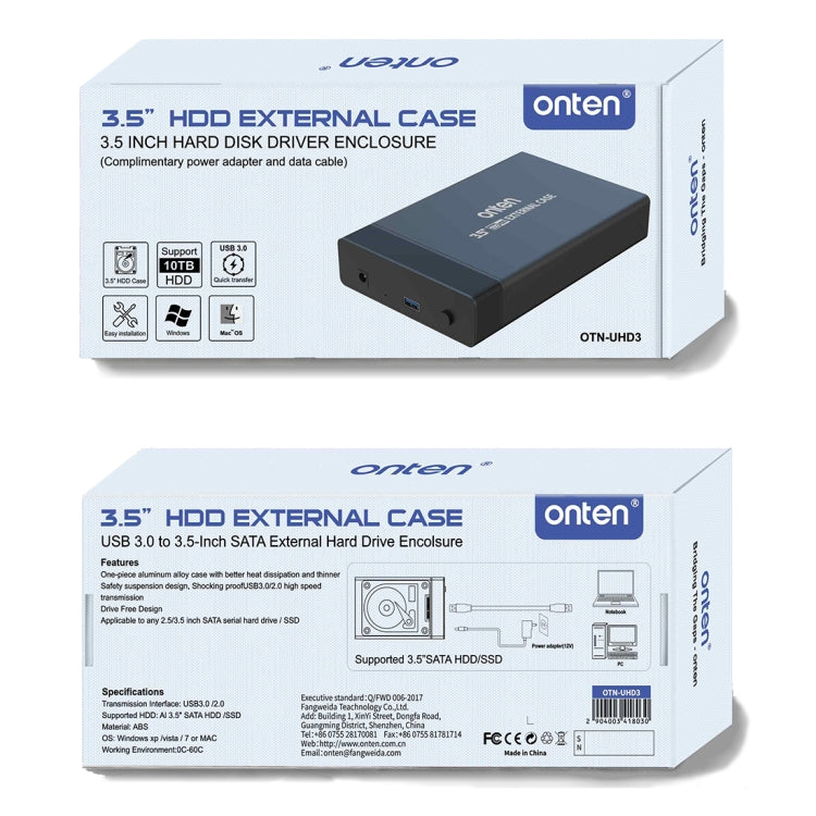 Rynx | Onten UHD3 3.5 Inch USB3.0 HDD External Hard Drive Enclosure (US Plug)