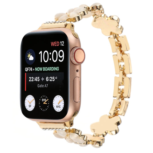 Rynx | For Apple Watch Series 9 45mm 5-petal flower zinc alloy chain wristwatch (Gold)