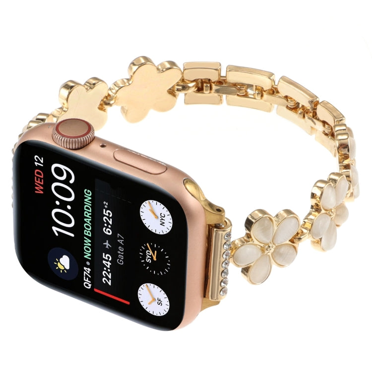 Rynx | For Apple Watch Series 9 45mm 5-petal flower zinc alloy chain wristwatch (Gold)