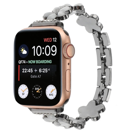 Rynx | For Apple Watch Series 7 41mm 5-petal Flower Zinc Alloy Chain Watch Strap (Black)