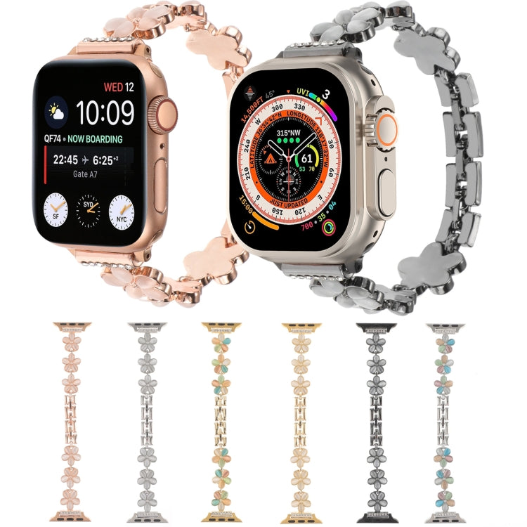 Rynx | For Apple Watch Series 9 45mm 5-petal flower zinc alloy chain wristwatch (Gold)