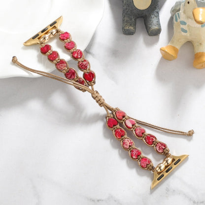 Rynx | For Apple Watch Series 9 45mm Heart Stones Drawstring Chain Watch Strap (Red)
