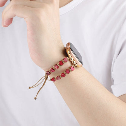 Rynx | For Apple Watch Series 9 45mm Heart Stones Drawstring Chain Watch Strap (Red)